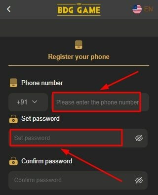 Enter the details to register in bdg game